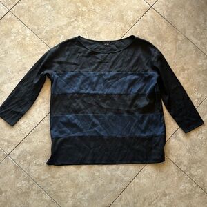 theory 3/4 long sleeve silk boxy top, navy/black stripes - size small